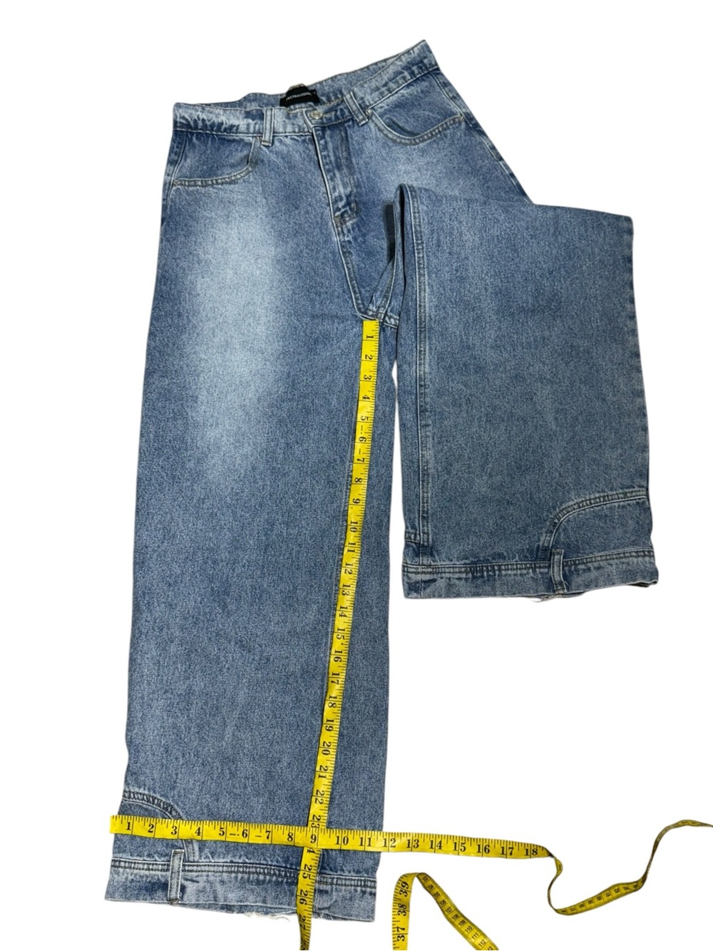 Reverse Worn Wide Leg Denim Jeans - Y2K Baggy Skate Pants with Inverted Pockets - Picture 6 of 7